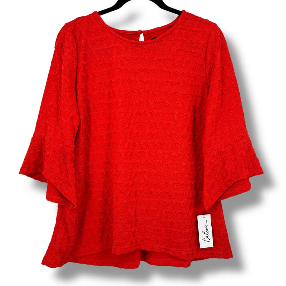 New Calessa Puckered Knit 3/4 Bell Sleeve Tunic Top Shirt Petite Sz Medium